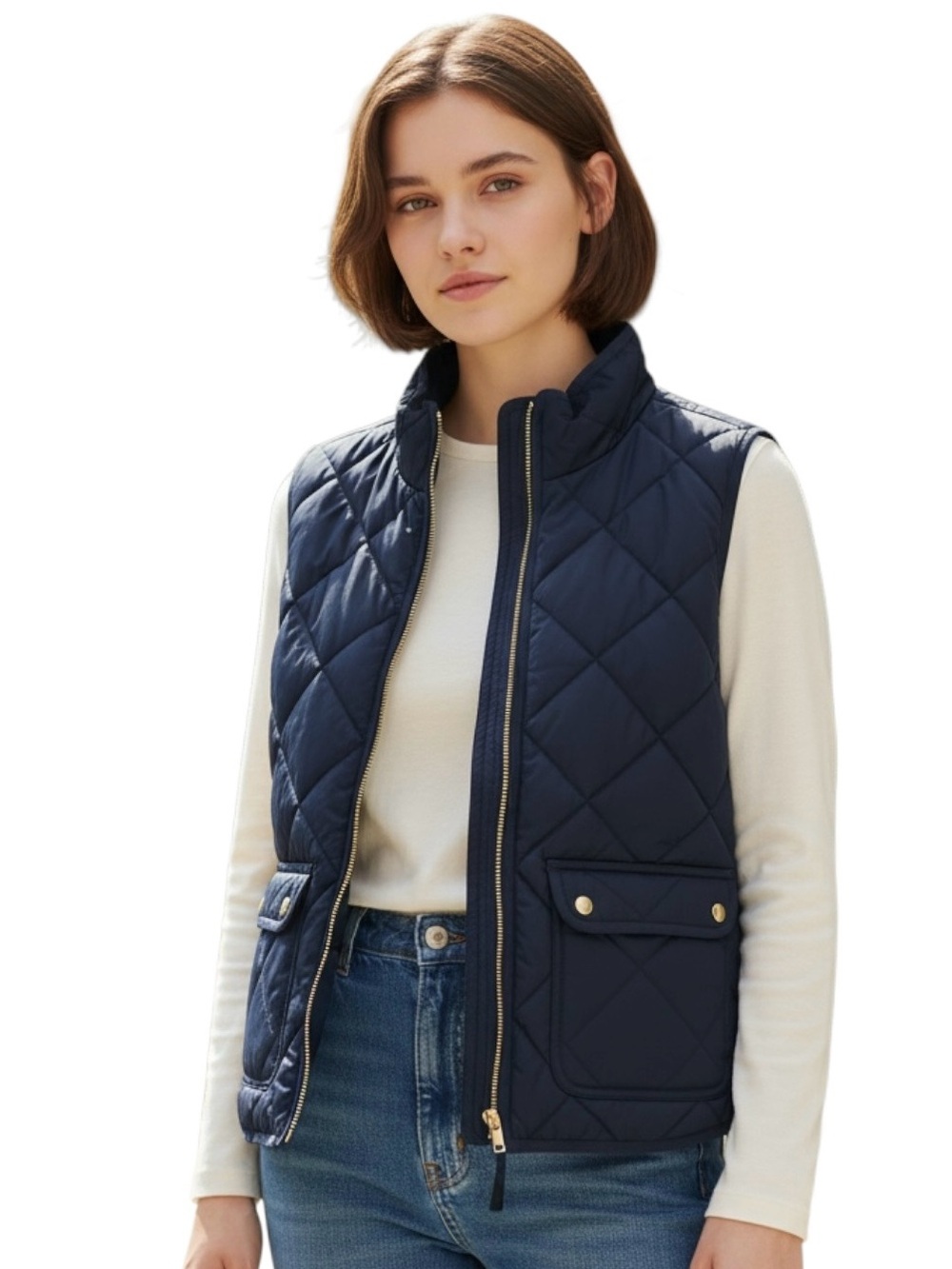 J.Crew Excursion Vest Women’s L Blue Quilted Puffer Preppy Casual Sleeveless
